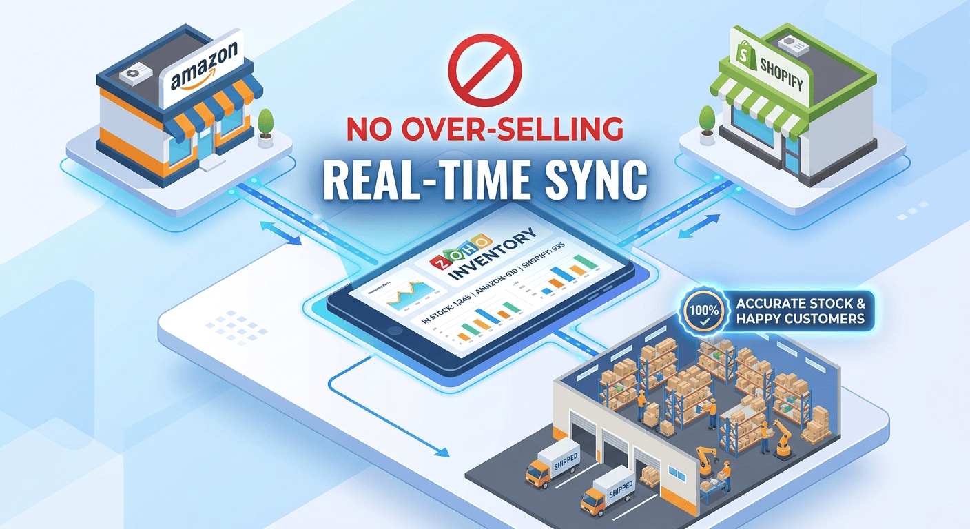 Stop Over-Selling: How Zoho Inventory Keeps Shopify, Amazon, and Your Warehouse in Sync